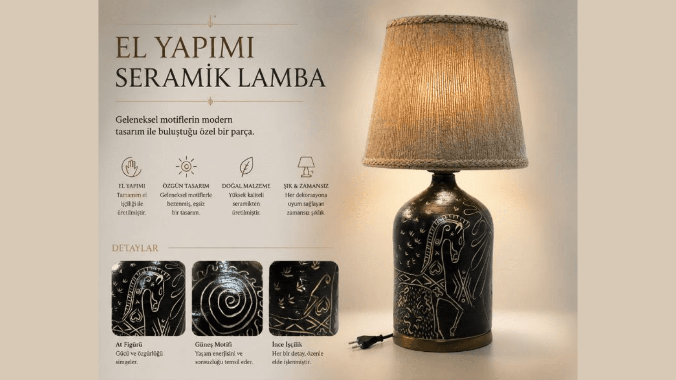 El Yapımı Seramik Masa Lambası